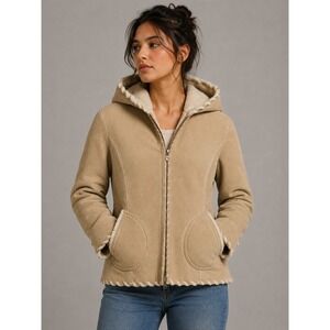 Wilsons Leather Suede Jacket Women Medium Hooded Faux Fur Lined Shearling